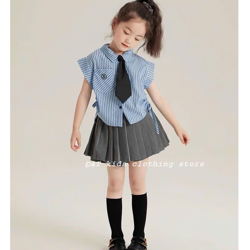 Sét bộ Kẻ xanh kèm cà vạt siêu xinh (10-28kg)
