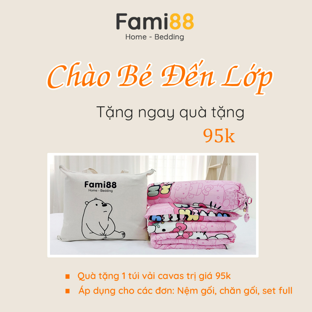 Bộ chăn nệm gối cho bé đi học mẫu giáo tiểu học Fami88 Bedding, mền cho bé gái hình công chúa Pony 100% cotton tự nhiên.