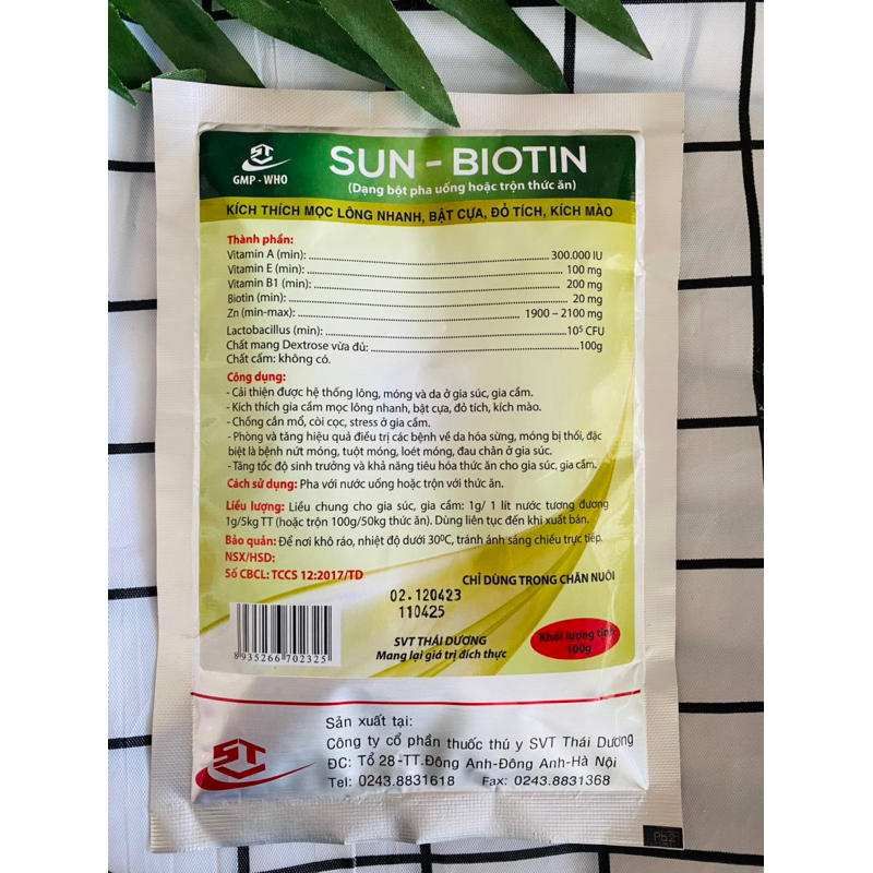 sun- Biotin. kích mọc lông nhanh, bung lông bật cựa, đỏ tích kích mào