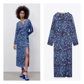 (Chính hãng size XS)Váy maxi ZARA 2507/598/330 xanh hoa nhí dáng dài kèm belt lưng(kèm ảnh thật)