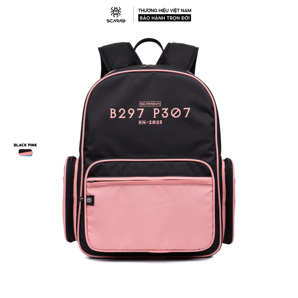 SCARAB B297 P307 BLACKPINK BACKPACK - Balo Thời Trang Đen Hồng