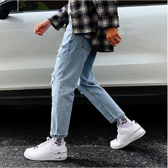 Quần jeans baggy nam rách gối màu xanh nhạt ống suông rộng hà nội hcm 049 Pon.mens freeship hà nội hcm