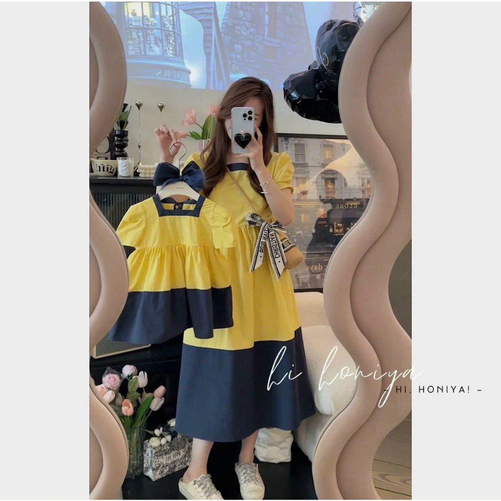 Đồ bộ Set Mẹ và bé gái, Set đồ đôi mẹ và bé chất thô xốp màu trắng kem hai dây thoáng mát