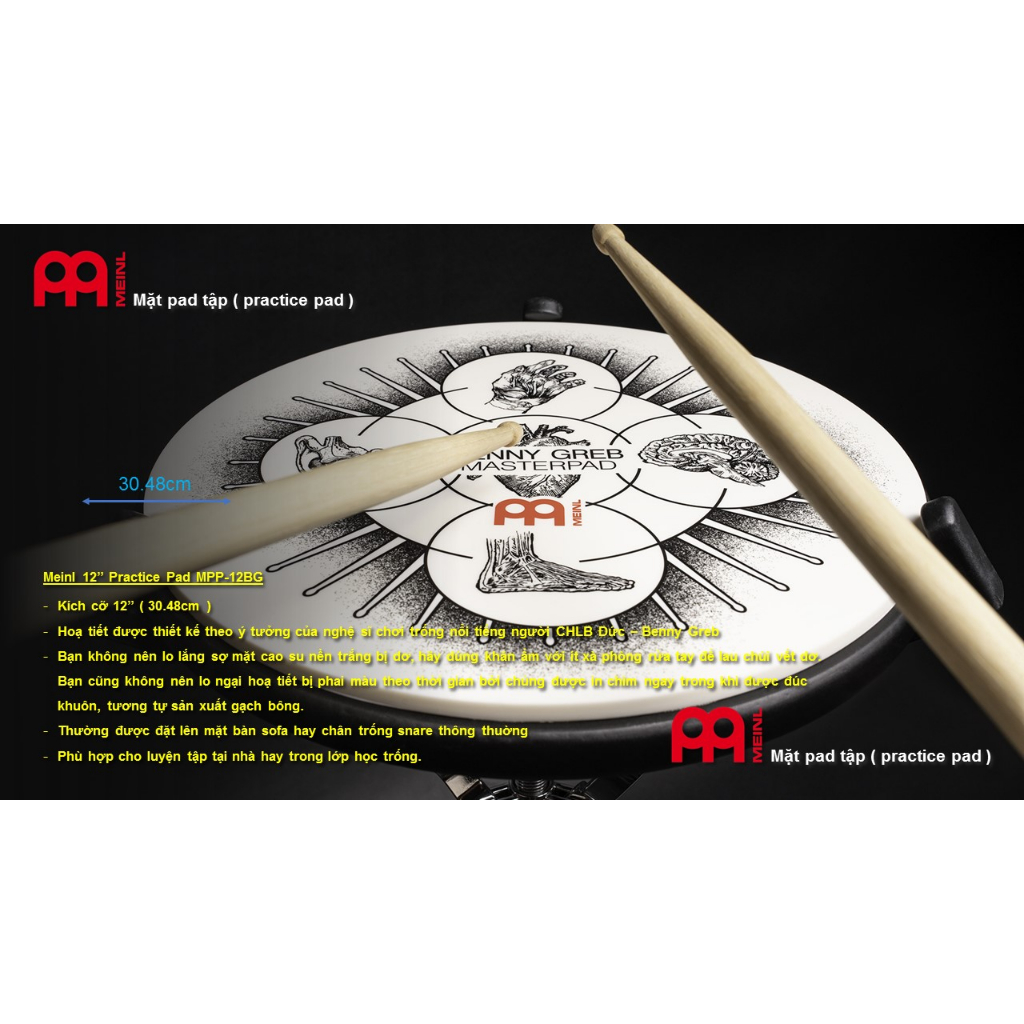 Mặt trống tập chính hãng Meinl Practice Pad MPP-6JB MPP-6TL MPP-6BG MPP-12JB MPP-12TL MPP-12BG