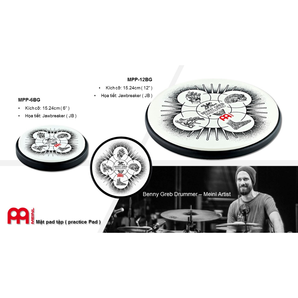 Mặt trống tập chính hãng Meinl Practice Pad MPP-6JB MPP-6TL MPP-6BG MPP-12JB MPP-12TL MPP-12BG