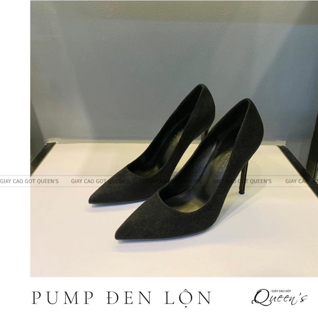 GIÀY cao gót đen da lộn, cao 7-9-11cm, sang chân êm và chắc chân