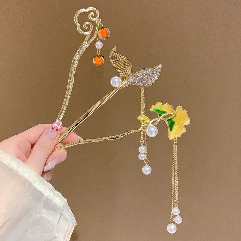 Trâm kim loại bí ngô dây rũ búi tóc sang trọng Hanfu hiện đại Tatitava