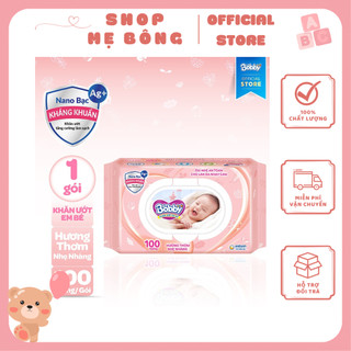 Khăn ướt Bobby bịch 100 miếng hương thơm dịu nhẹ (có nắp)