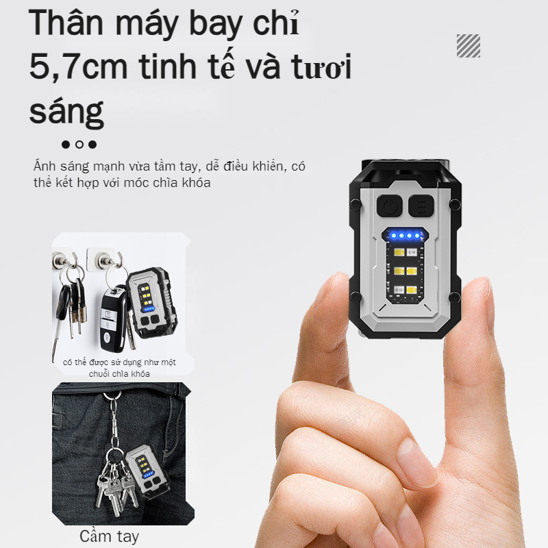 Đèn Pin Cảnh Báo Khẩn Cấp Mini Hai Đầu Ánh Sáng Thép Sáng Có Thể Sạc Lại Loại C Dùng Ngoài Trời