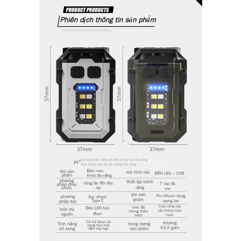 Đèn Pin Cảnh Báo Khẩn Cấp Mini Hai Đầu Ánh Sáng Thép Sáng Có Thể Sạc Lại Loại C Dùng Ngoài Trời