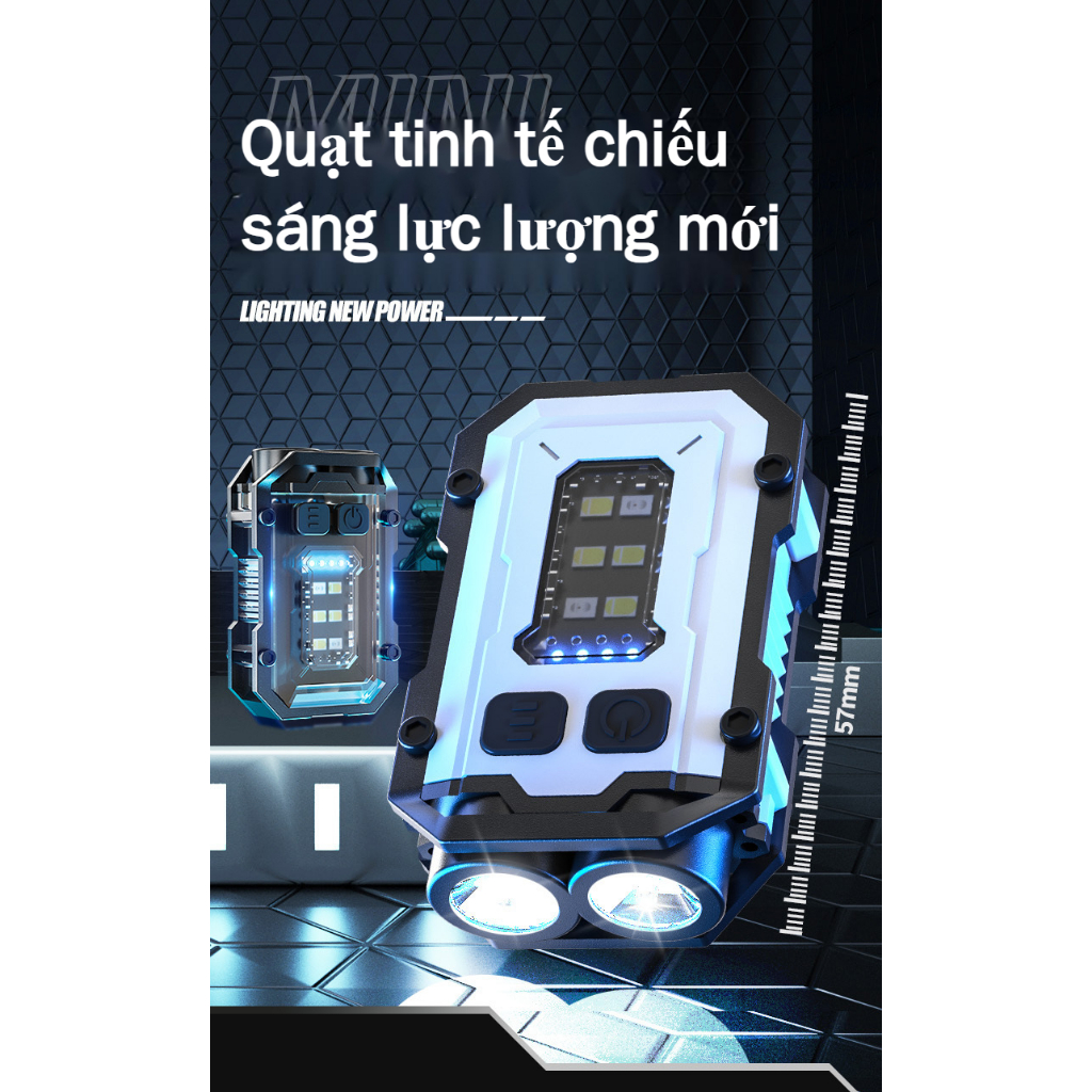 Đèn Pin Cảnh Báo Khẩn Cấp Mini Hai Đầu Ánh Sáng Thép Sáng Có Thể Sạc Lại Loại C Dùng Ngoài Trời