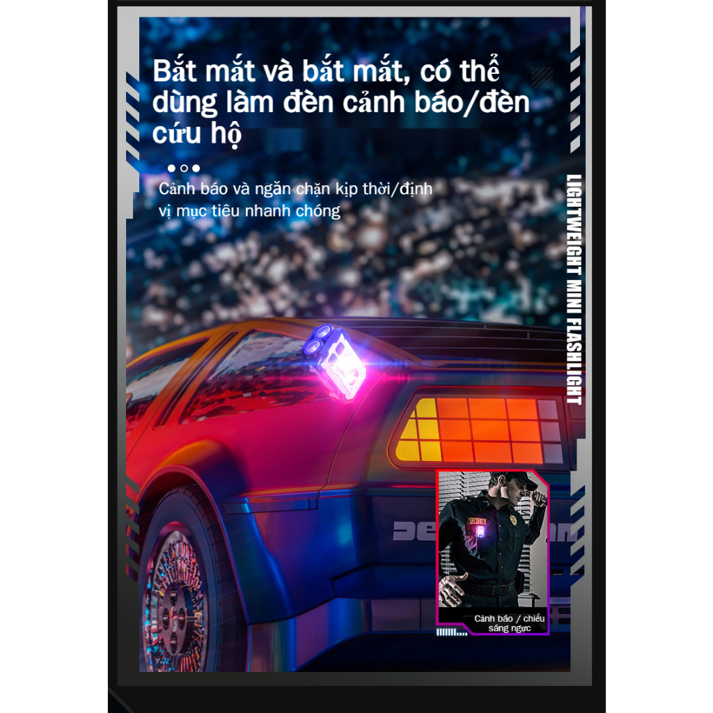 Đèn Pin Cảnh Báo Khẩn Cấp Mini Hai Đầu Ánh Sáng Thép Sáng Có Thể Sạc Lại Loại C Dùng Ngoài Trời