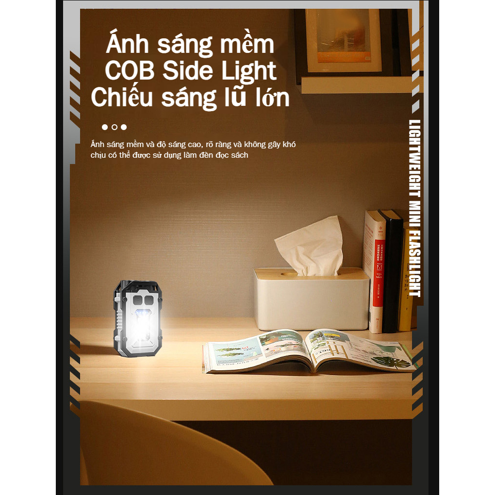 Đèn Pin Cảnh Báo Khẩn Cấp Mini Hai Đầu Ánh Sáng Thép Sáng Có Thể Sạc Lại Loại C Dùng Ngoài Trời