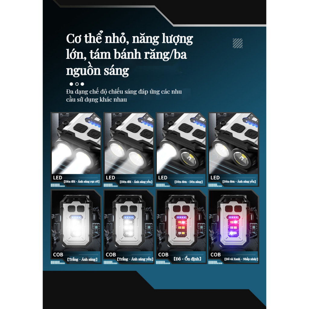 Đèn Pin Cảnh Báo Khẩn Cấp Mini Hai Đầu Ánh Sáng Thép Sáng Có Thể Sạc Lại Loại C Dùng Ngoài Trời