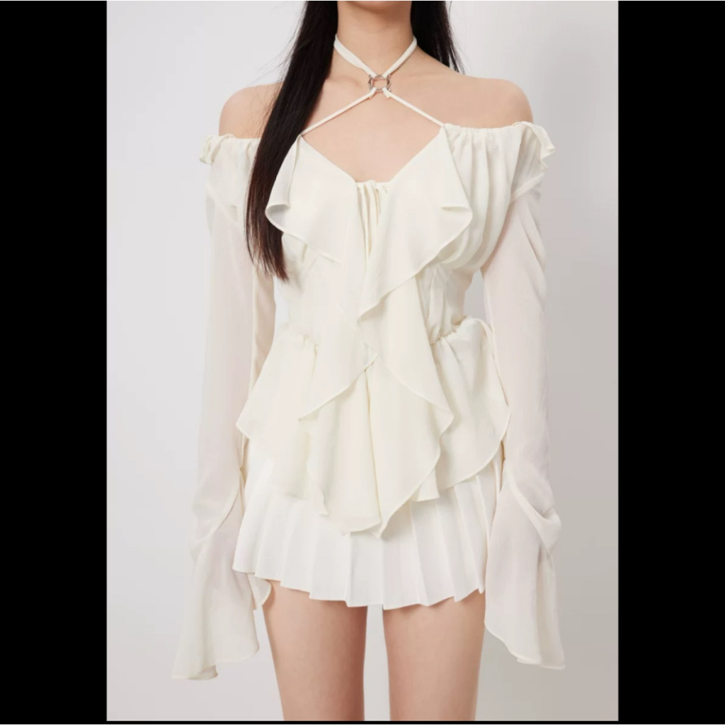 Aó nữ thiết kế phối khoen tay loe siêu sang chảnh