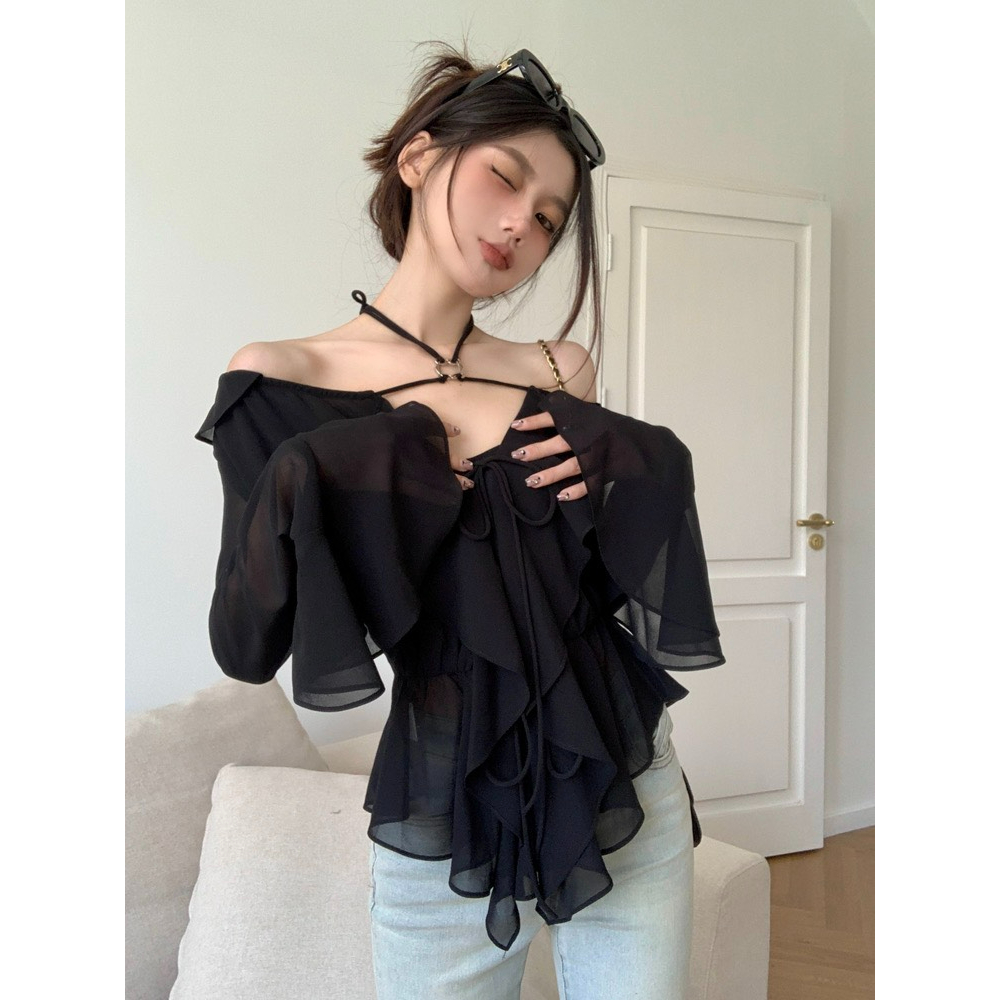 Aó nữ thiết kế phối khoen tay loe siêu sang chảnh