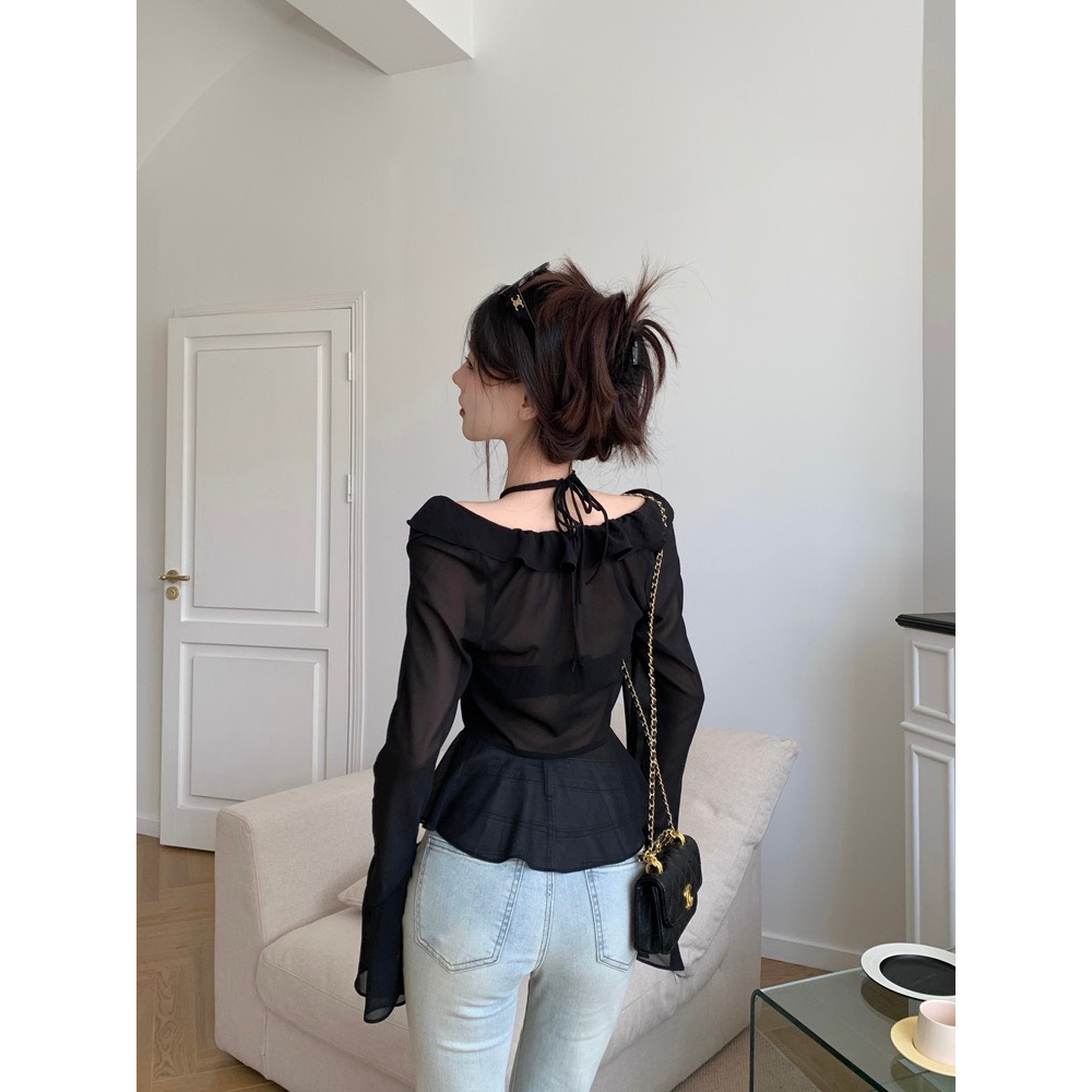 Aó nữ thiết kế phối khoen tay loe siêu sang chảnh