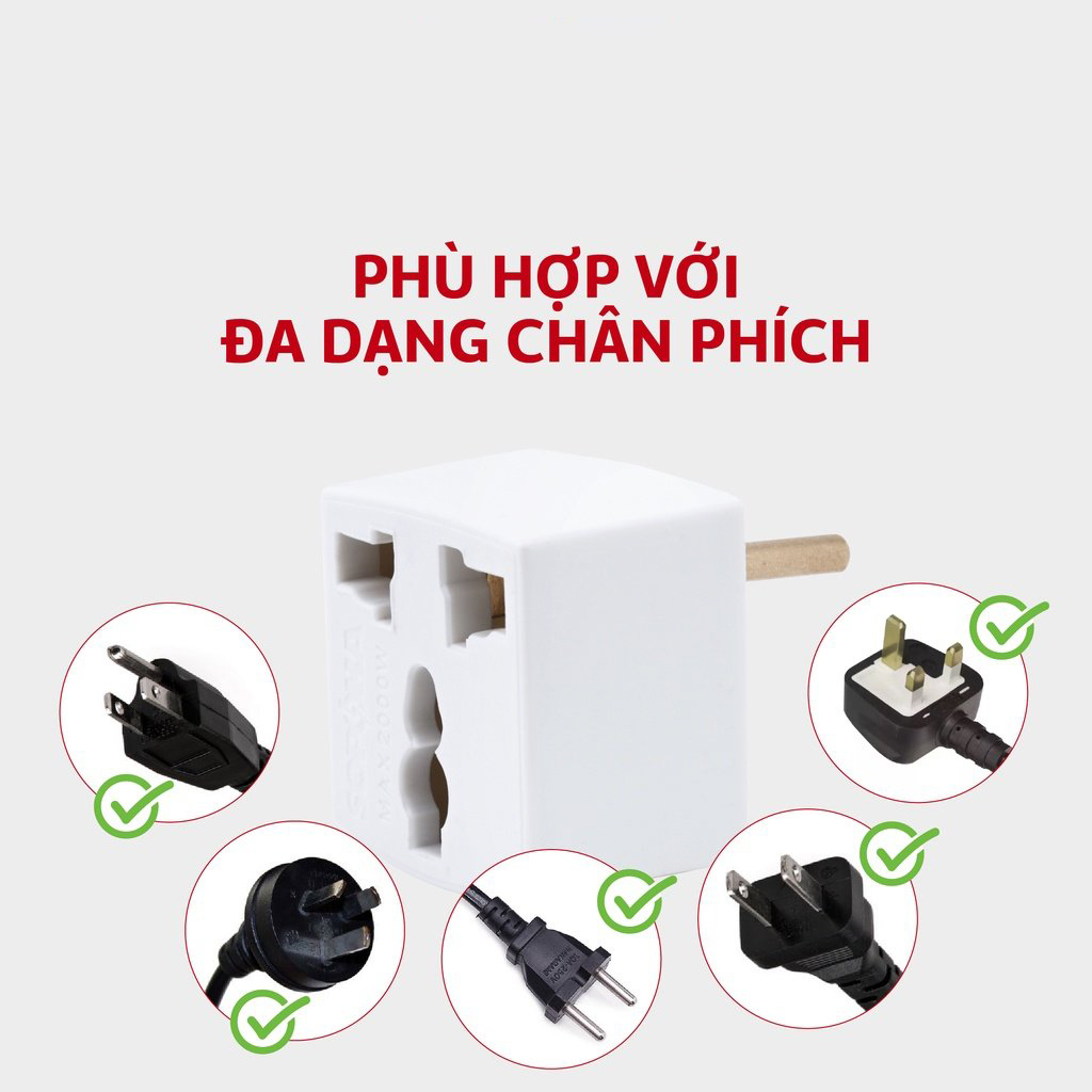 Ổ cắm điện, đầu nối chuyển đổi phích điện 3 chân sang 2 chân,ổ chuyển đổi đầu cắm 3 chấu sang 2 chấu