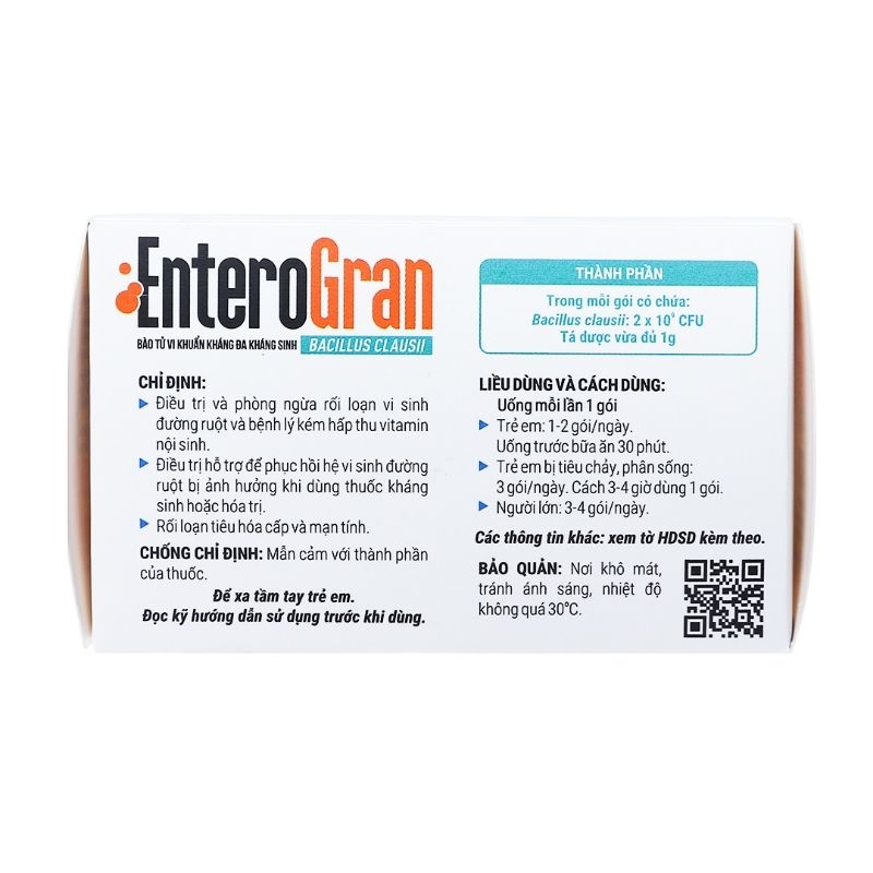 ENTEROGRAN Men Bào Tử Vi Khuẩn Đa Kháng Sinh _hộp 20 gói