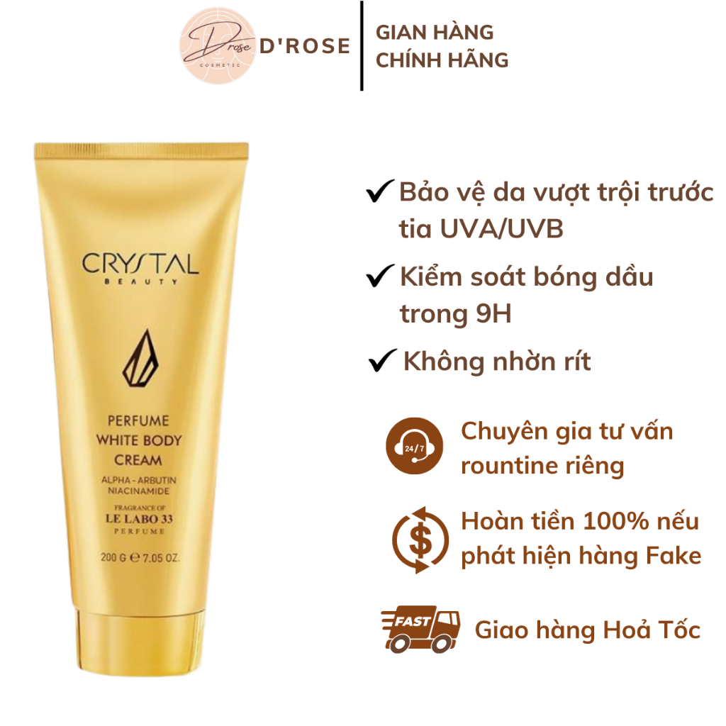 Kem dưỡng trắng da body Crystal kích trắng da body dưỡng ẩm se khít lỗ chân lông thoa lên da nâng từ 2-4 tone DR45