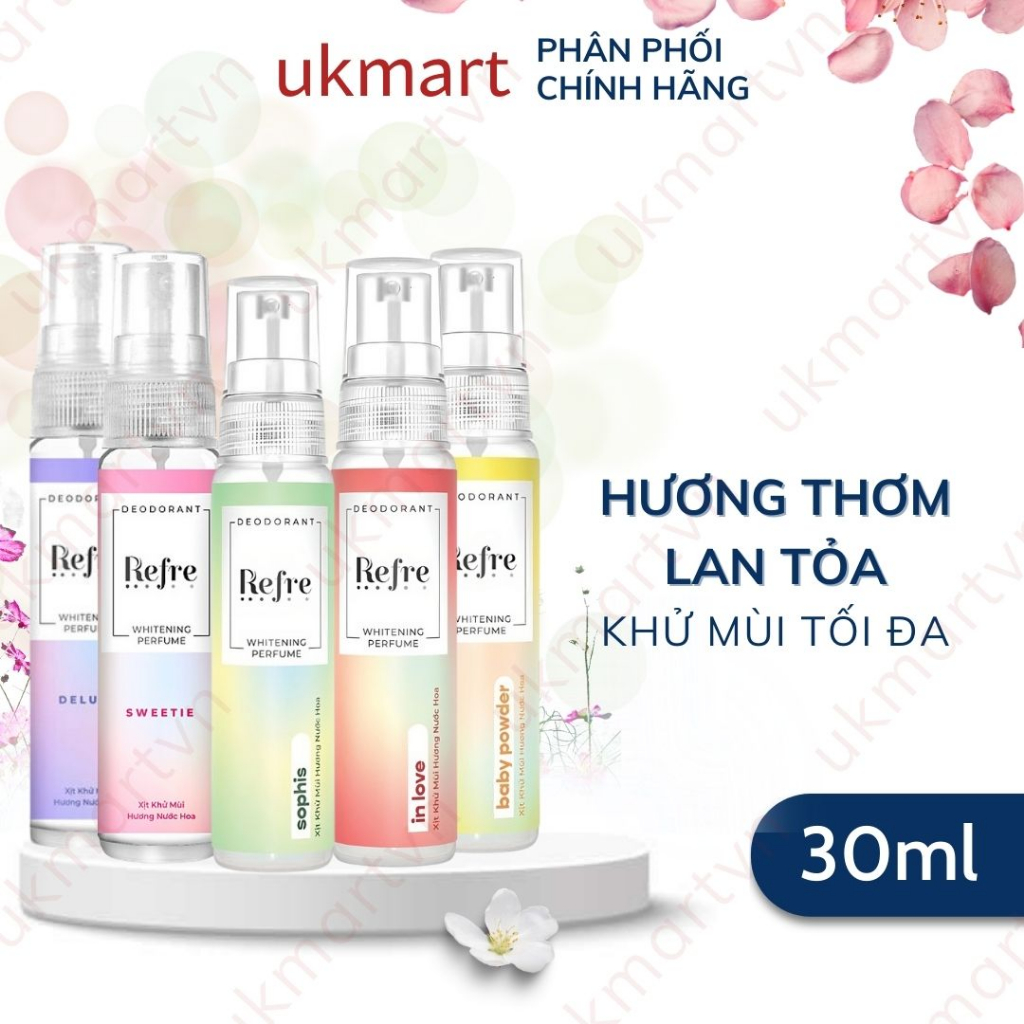 Xịt Khử Mùi Refre Hương Nước Hoa Dưỡng Trắng Vùng Nách 30ml