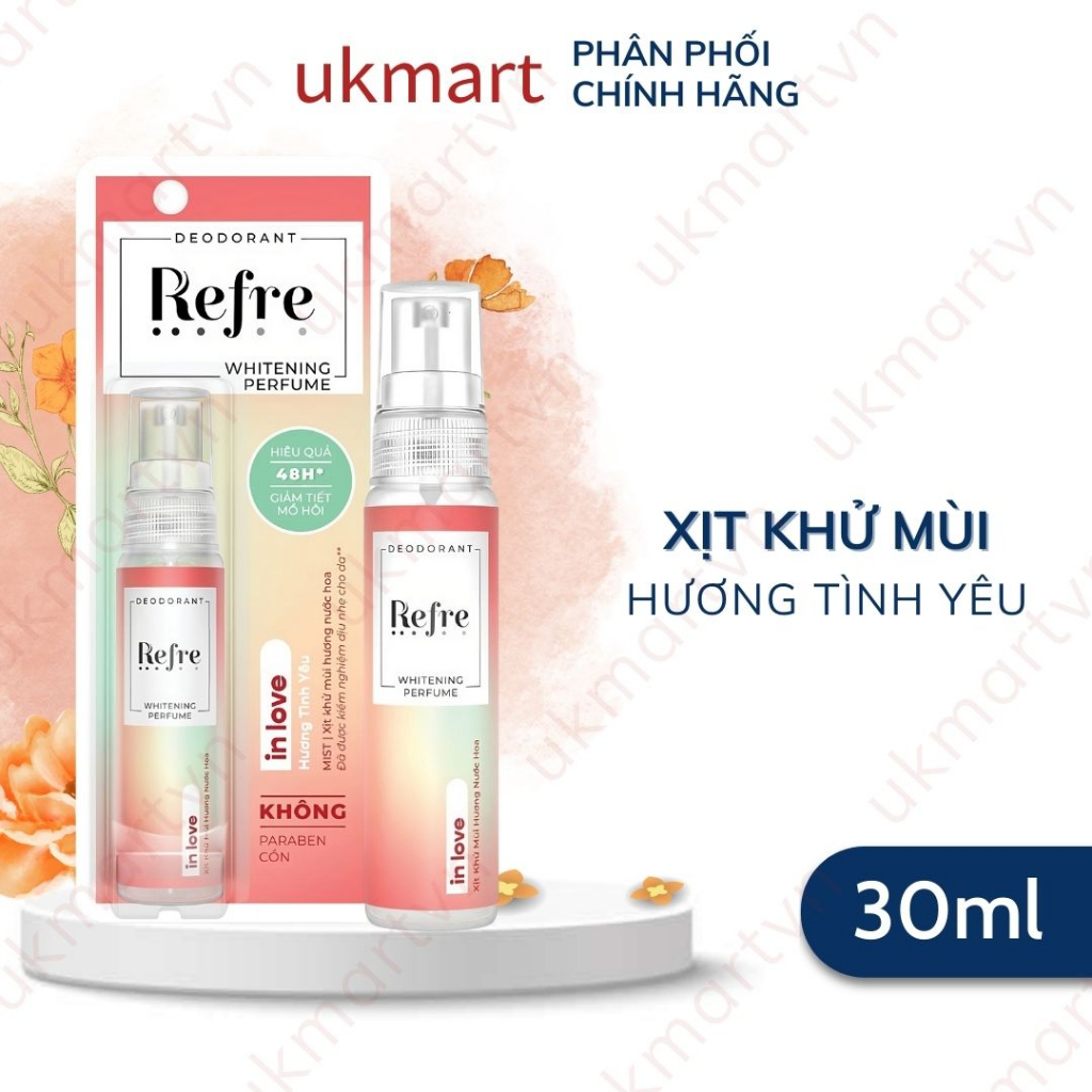 Xịt Khử Mùi Refre Hương Nước Hoa Dưỡng Trắng Vùng Nách 30ml