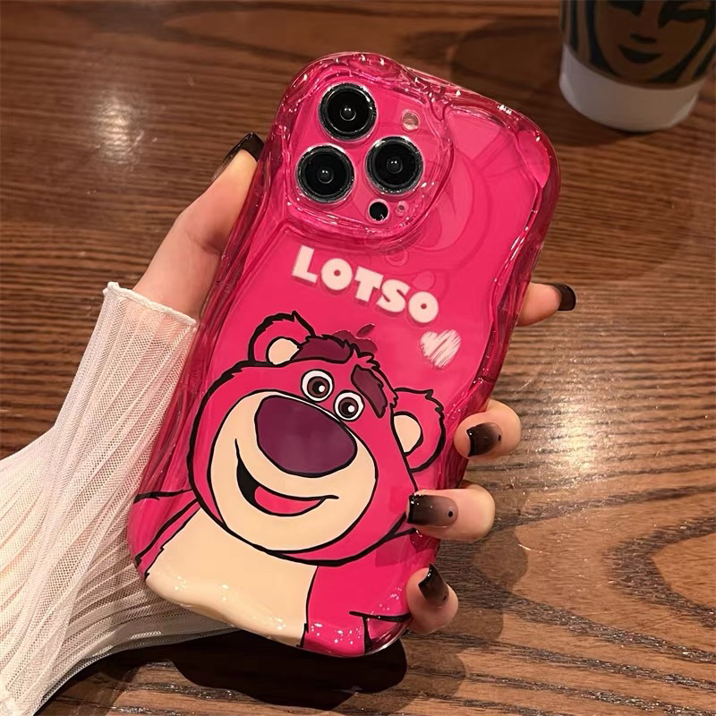 Ốp Lưng Ip trong suốt viền hoa nổi mẫu gấu dâu lotso siêu hot trend dành cho ip - TENCASESHOP