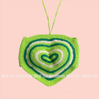 [Minh Thư Handmade] Áo Croptop Len Móc PINK HEART - Áo Hai Dây Họa Tiết Trái Tim Crochet Thủ Công Sexy Y2K (Sẵn HCM)