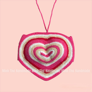 [Minh Thư Handmade] Áo Croptop Len Móc PINK HEART - Áo Hai Dây Họa Tiết Trái Tim Crochet Thủ Công Sexy Y2K (Sẵn HCM)