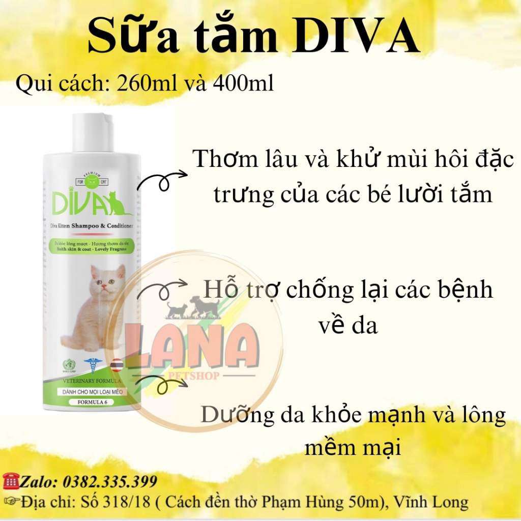 Sữa tắm mèo DIVA xanh 260ml và 400ml