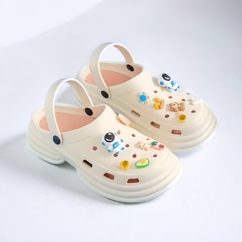 Dép sục CROSS sandal nữ để cao 4cm TẶNG bộ sticker 3d Phi Hành Gia kute EVA siêu nhẹ, Dép bánh mì nữ độn đế - SL062