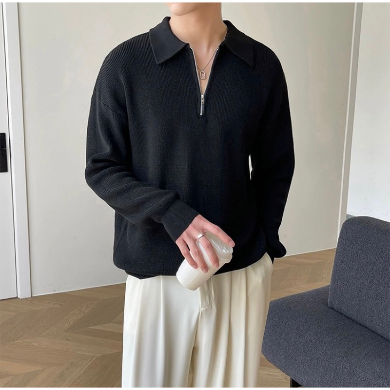 > Áo sweater tay dài cổ V kiểu polo phong cách Hàn quốc dành cho nam mùa thu