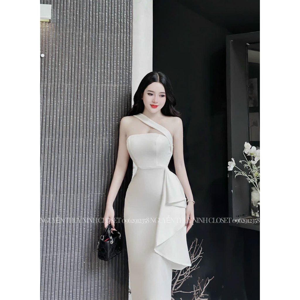 Váy cúp ngực dáng dài đi tiệc_Đầm body thiết kế chéo ngực phối bèo sang trọng,váy nữ dự tiệc dạ hội sang chảnh