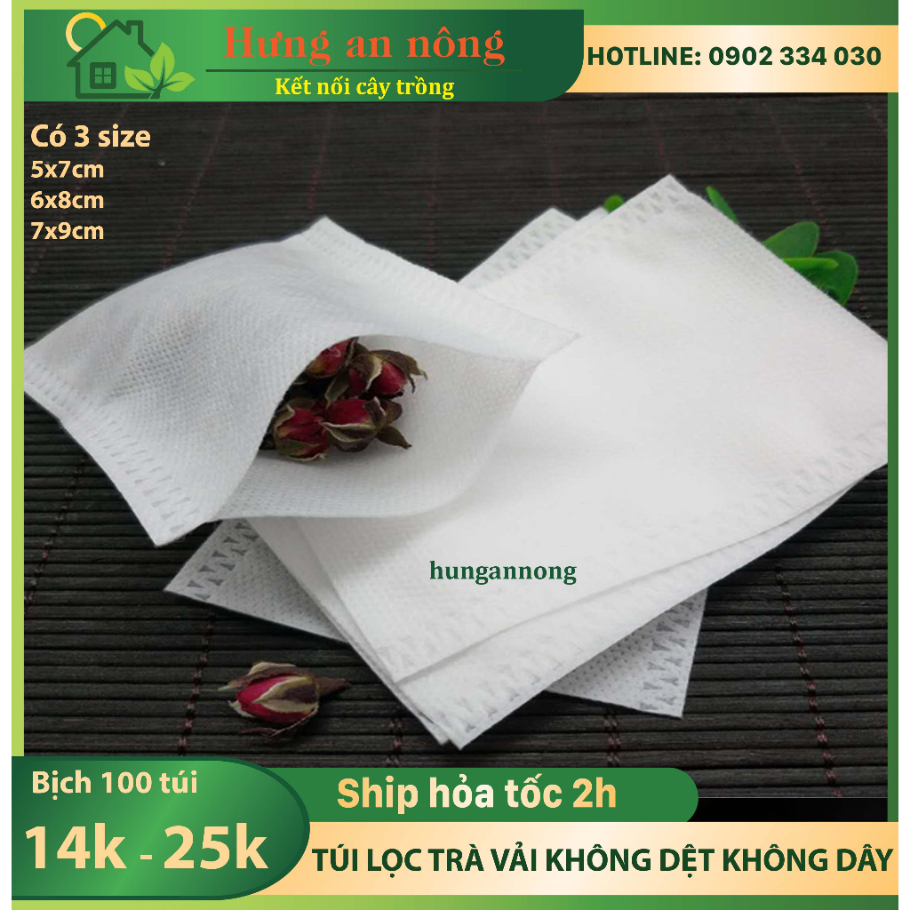 100 túi lọc trà không dây miệng hàn nhiệt dùng đựng trà, thảo dư.ợc ngâm, đựng phân tan chậm có 3 size