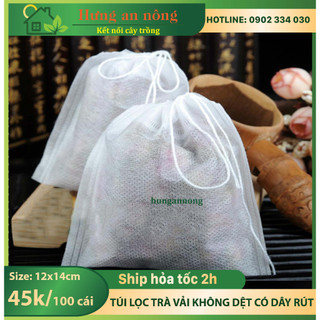 100 túi lọc trà vải không dệt có dây rút size 12x14cm