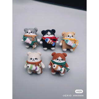 Móc khoá mèo đeo túi cá/ móc khoá mèo len