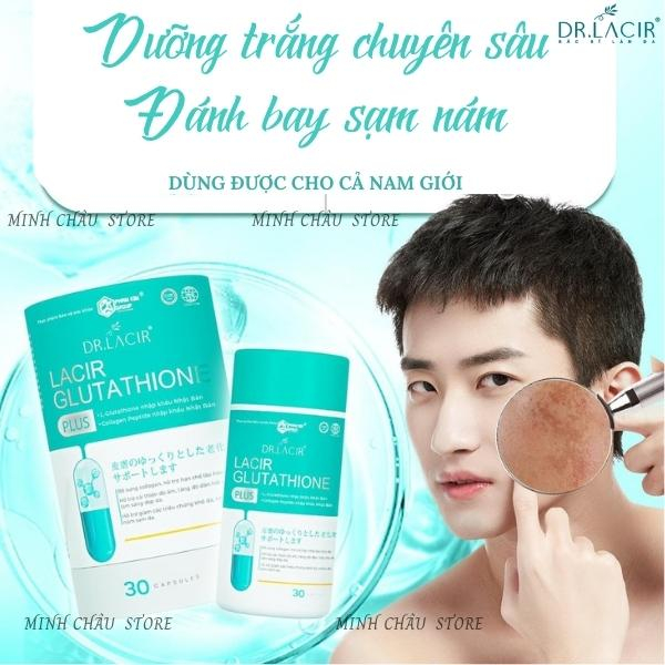 Glutathione, Viên uống trắng da, hủy nám Lacir Glutathion plus mẫu mới, sáng da, nâng tone,chống nắng ,an toàn, hiệu quả