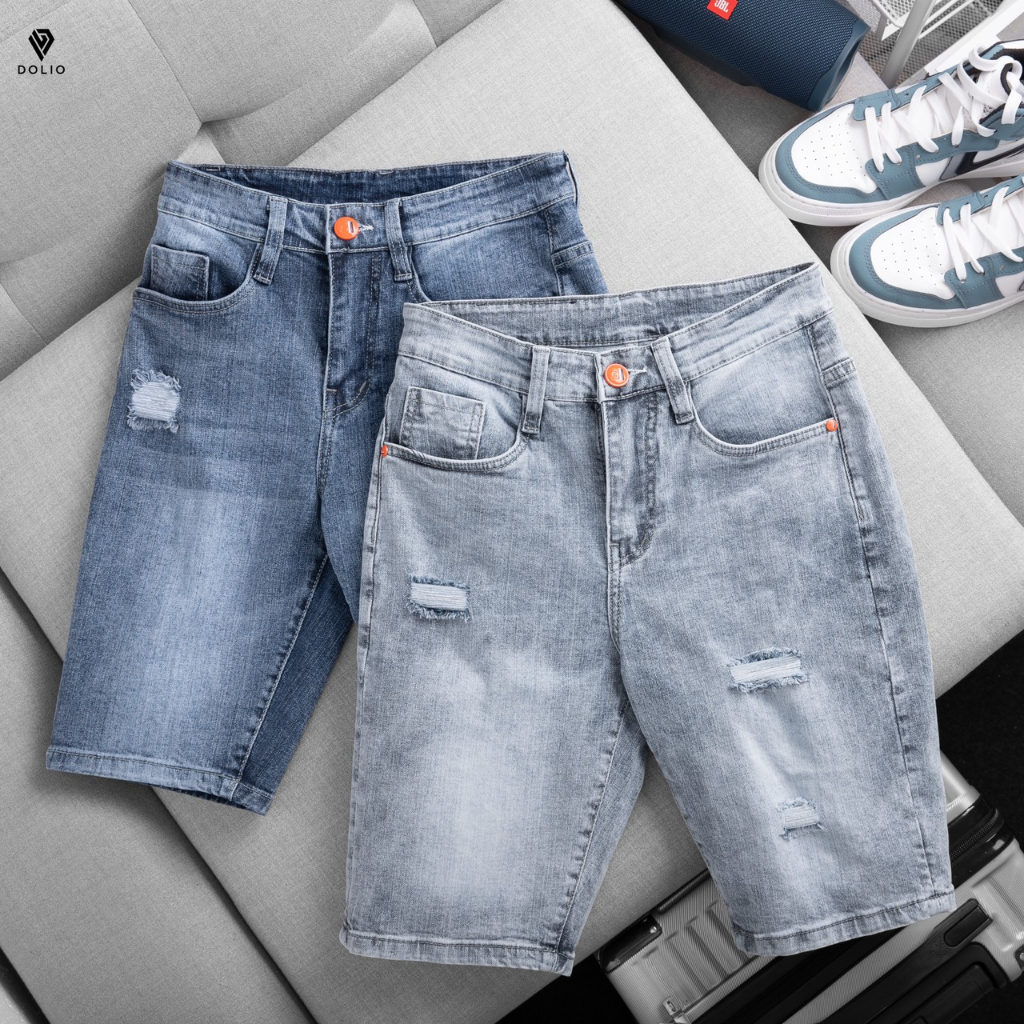 Quần Short Jeans DOLIO 2 Màu Xanh Rách, Chất Jeans Cotton Dày Dặn Cao Cấp, Form Vừa, Dễ Phối Đồ, Phong Cách Cá Tính