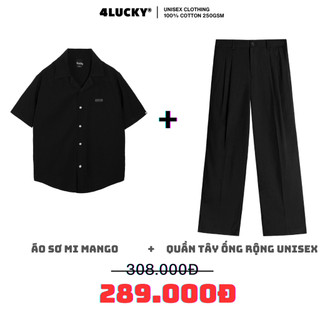 Set áo sơ mi cổ vest unisex 6801 kèm quần tây ống rộng suông unisex 6203 chất mango siêu thoáng mát