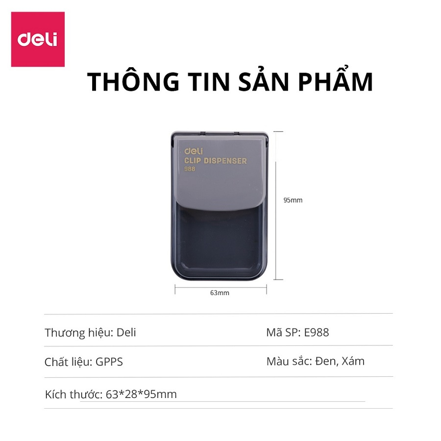 Hộp đựng ghim nam châm Deli 988 / Hộp nhựa cao cấp siêu bền E988
