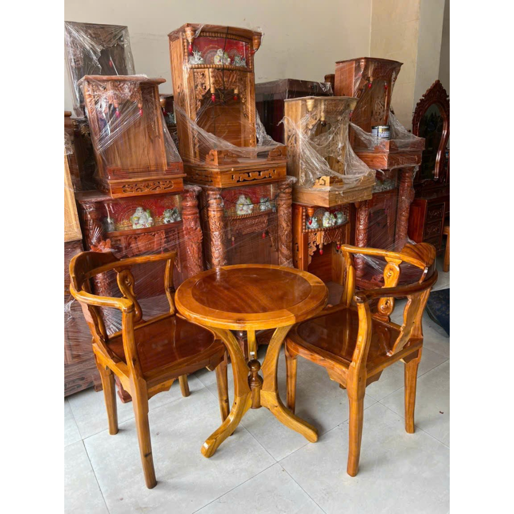 Bộ Bàn Trà,Bàn Cafe 2 Ghế-4 Ghế  Gỗ Tràm Bông Vàng Màu Cánh gián, Bộ Bàn Ghế Phòng Ngủ Khách Sạn