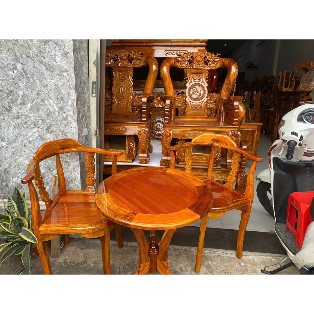Bộ Bàn Trà,Bàn Cafe 2 Ghế-4 Ghế  Gỗ Tràm Bông Vàng Màu Cánh gián, Bộ Bàn Ghế Phòng Ngủ Khách Sạn