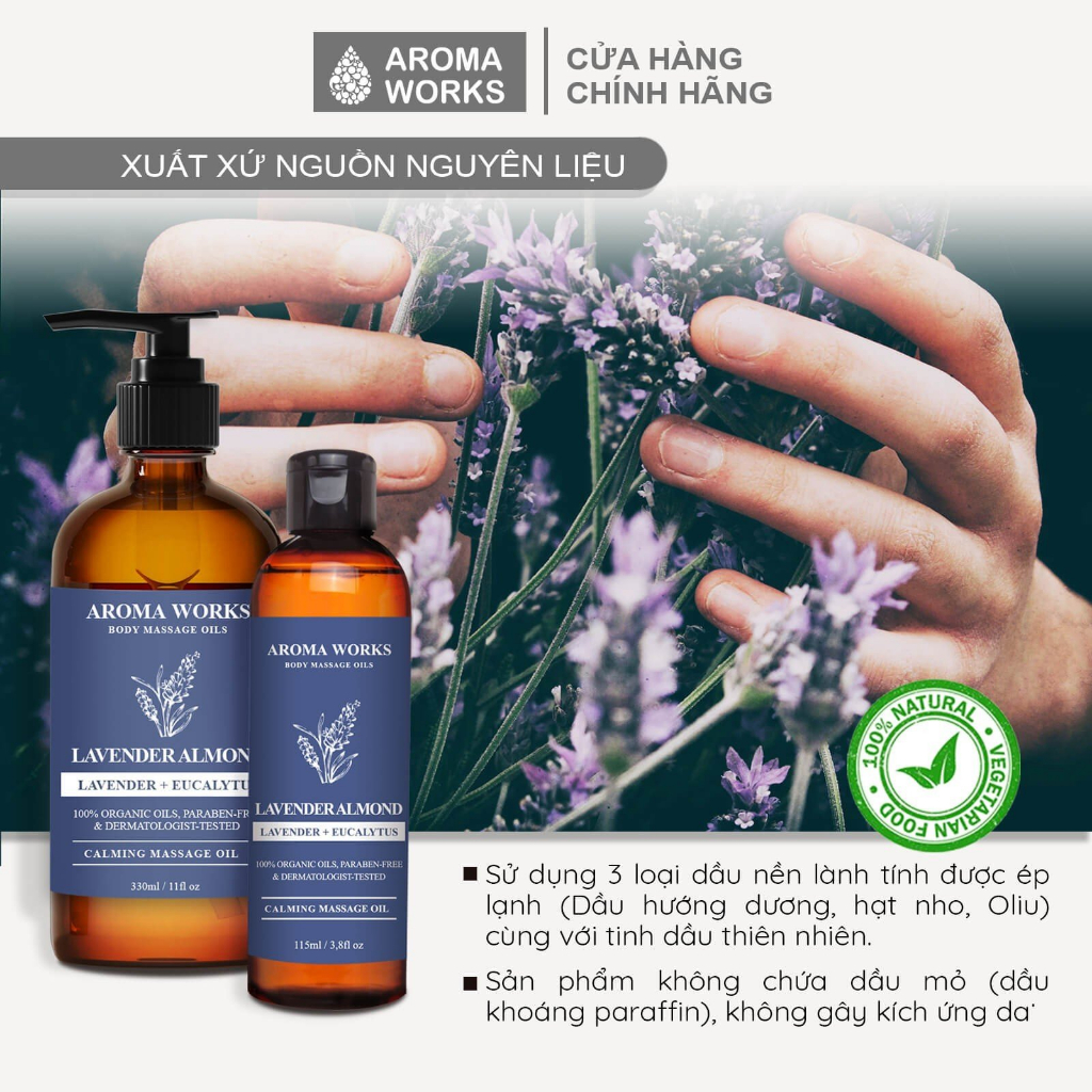 Dầu Massage Body Aroma Works Tranquil Rose - Mùi Hoa Hồng Dịu Nhẹ, Thư Giãn 115ml