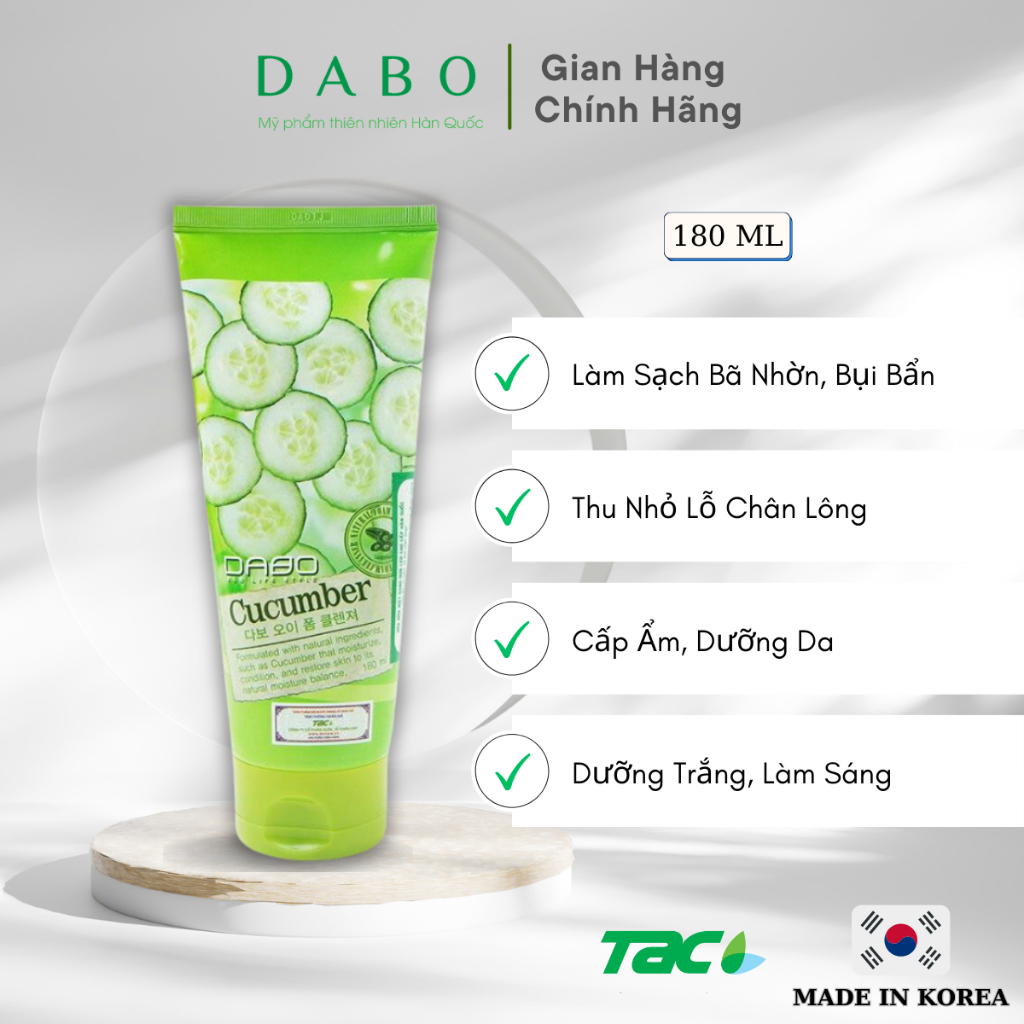 Sữa rửa mặt dưa leo Dabo Cucumber Foam Cleanser 180ml