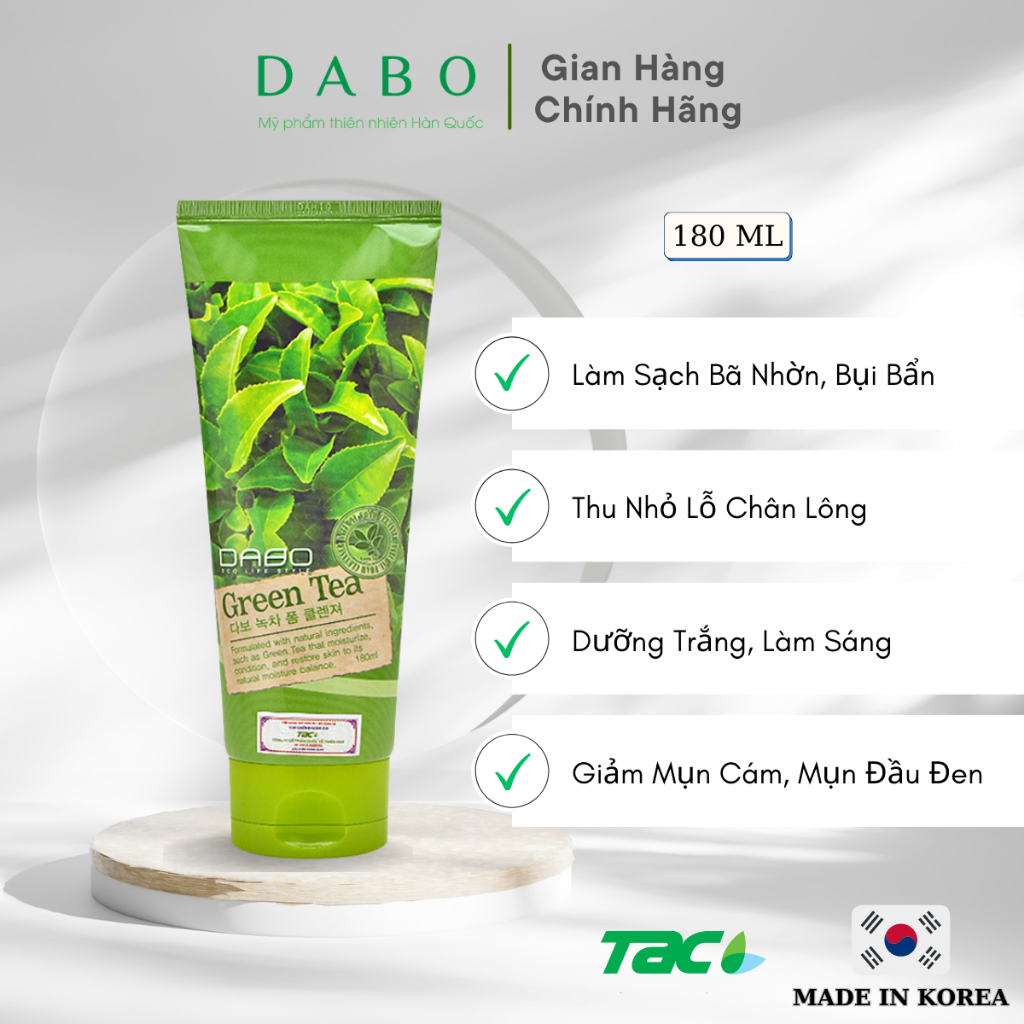 Sữa rửa mặt tinh chất Trà xanh DABO Green Tea Foam Cleanser 180ml