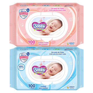 1 gói khăn ướt bobby không mùi, có mùi 100 tờ /32 tờ