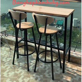 Bàn ghế cao ngồi quầy bar - thu ngân - ban công, chiều cao 75cm màu nâu đỏ mới 💯 [Bảo hành 12 tháng]