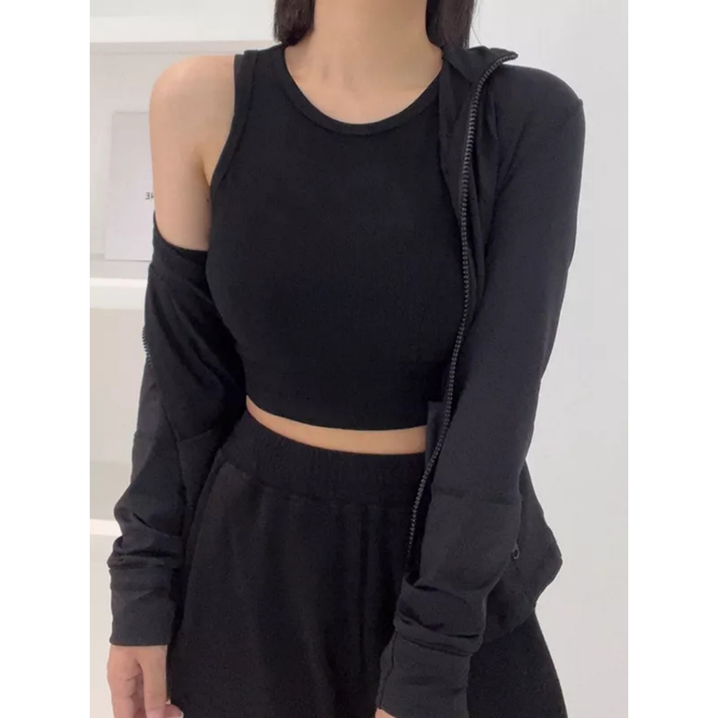 Áo 3 lỗ nữ croptop sát nách kiểu dáng ôm body chất thun gân dày dặn basic siêu tôn dáng | BigBuy360 - bigbuy360.vn