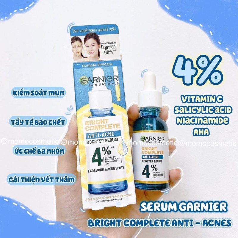 Dưỡng chất cho da dầu mụn Garnier Bright Complete Anti-Acnes Booster Serum 4% 30ml