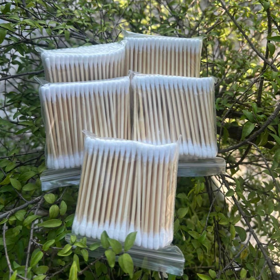 Túi 100 tăm bông y tế ngoáy tai, bông lấy ráy tai thân gỗ tre cho trẻ em người lớn